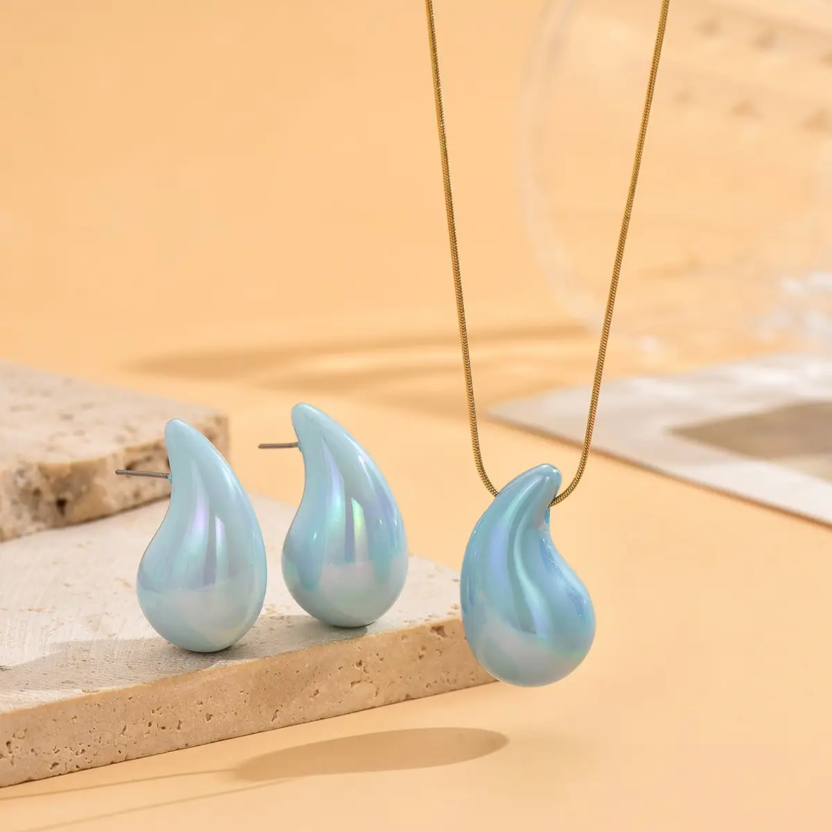 Three-dimensional Magic Color Teardrop Earrings Necklace — feature 4
