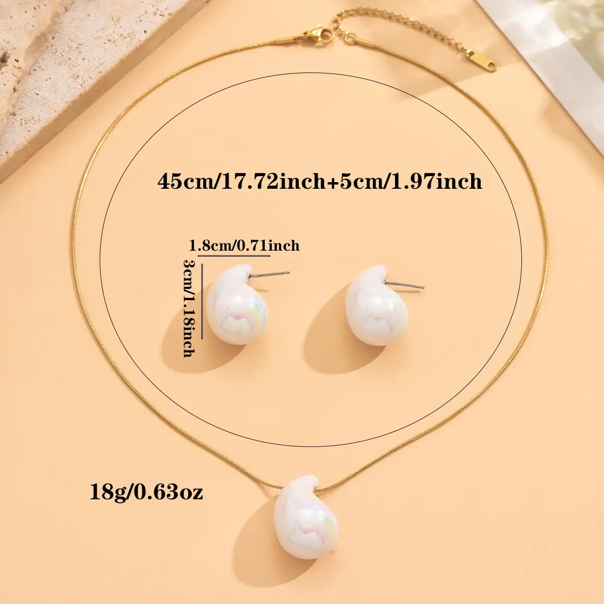 Three-dimensional Magic Color Teardrop Earrings Necklace - Image 3