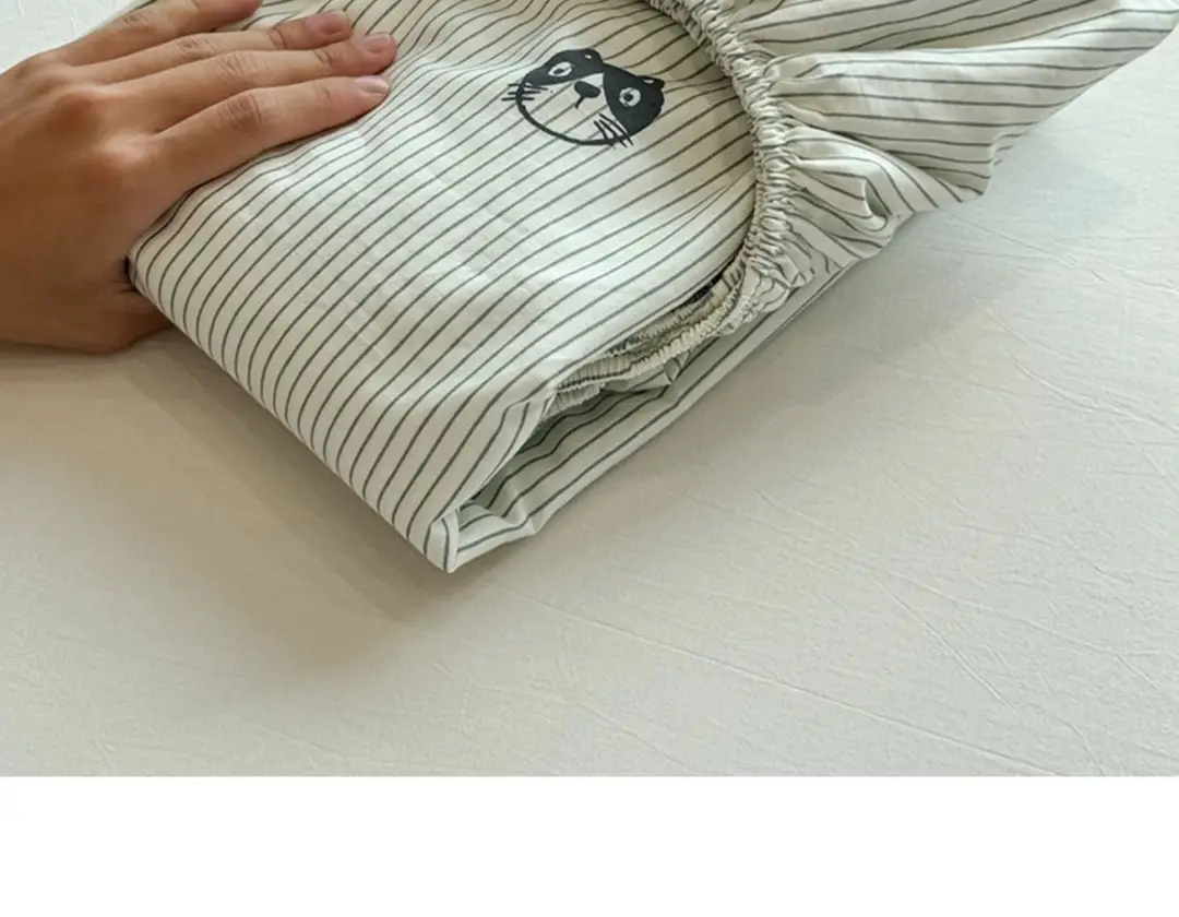 Ins-Style Fresh Cartoon Gray-Striped Cat Fitted Sheet Single Piece 2026 New Model Pure Cotton Single Mattress Protector — feature 12