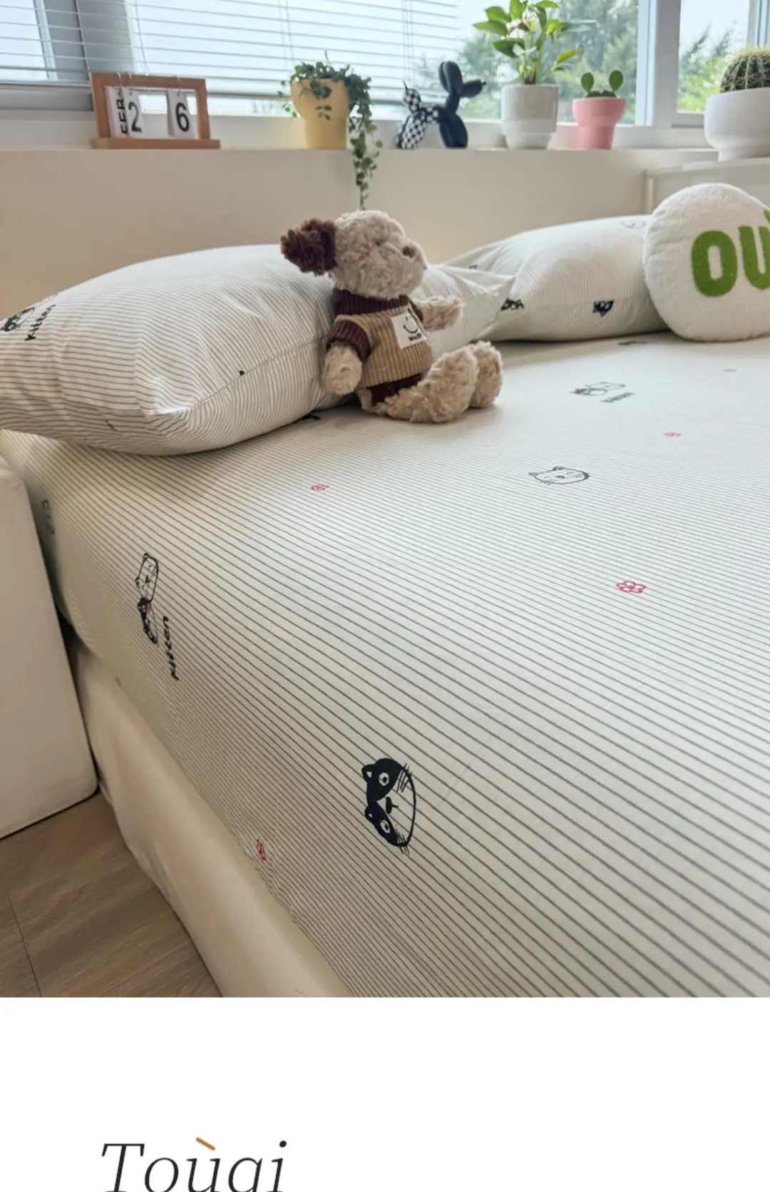 Ins-Style Fresh Cartoon Gray-Striped Cat Fitted Sheet Single Piece 2026 New Model Pure Cotton Single Mattress Protector — feature 7