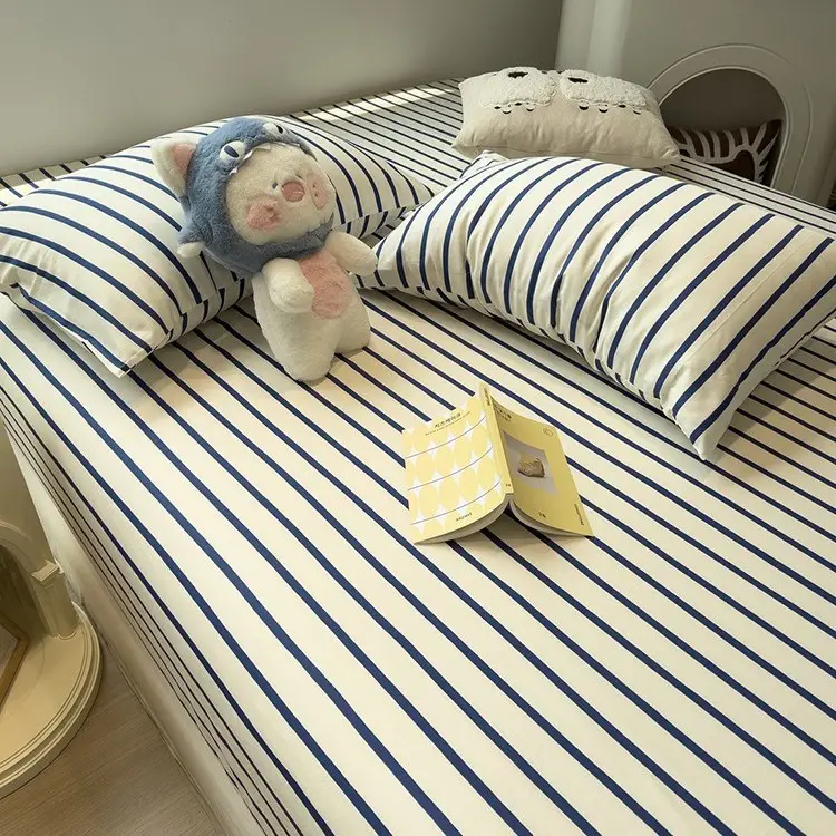 Ins-Style Fresh Cartoon Gray-Striped Cat Fitted Sheet Single Piece 2026 New Model Pure Cotton Single Mattress Protector