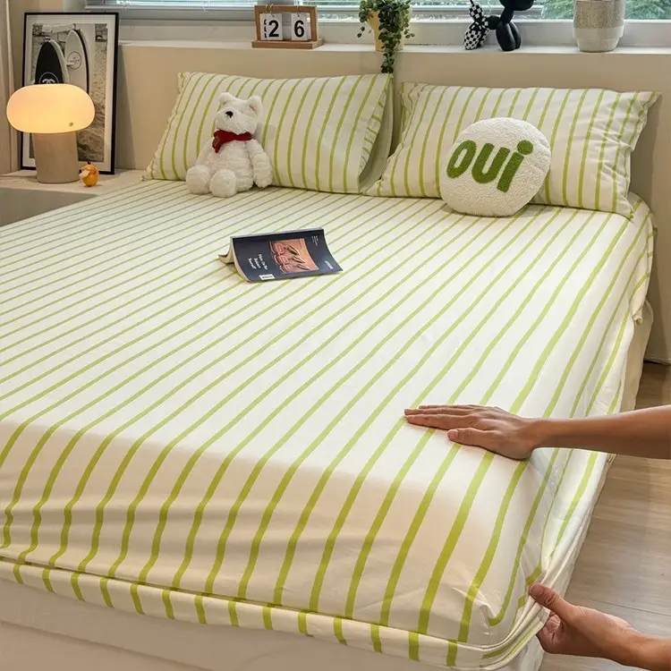 Ins-Style Fresh Cartoon Gray-Striped Cat Fitted Sheet Single Piece 2026 New Model Pure Cotton Single Mattress Protector