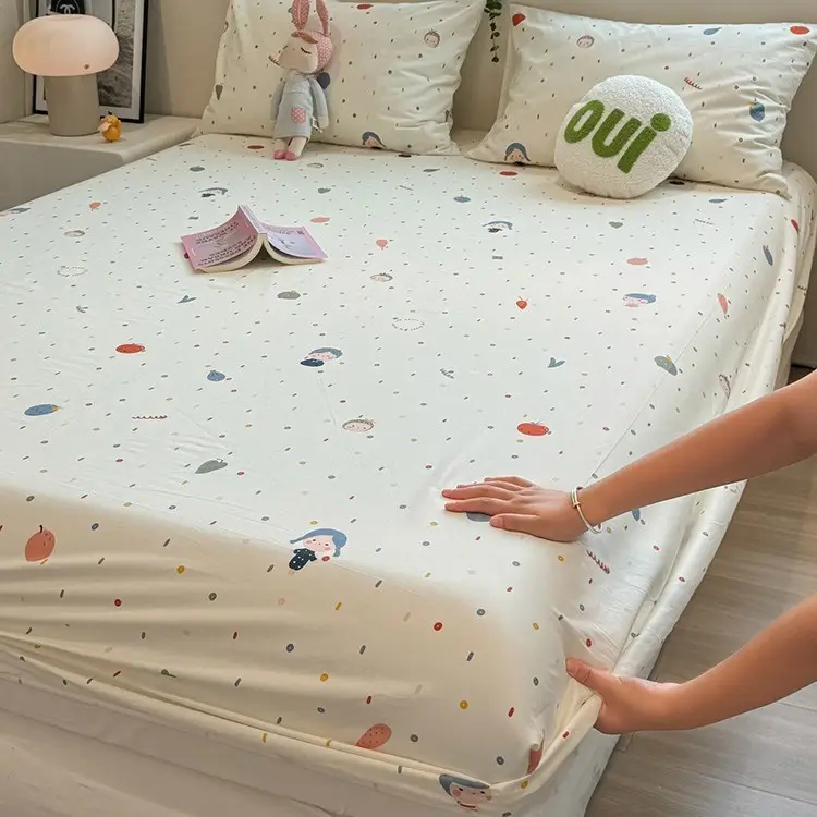 Ins-Style Fresh Cartoon Gray-Striped Cat Fitted Sheet Single Piece 2026 New Model Pure Cotton Single Mattress Protector