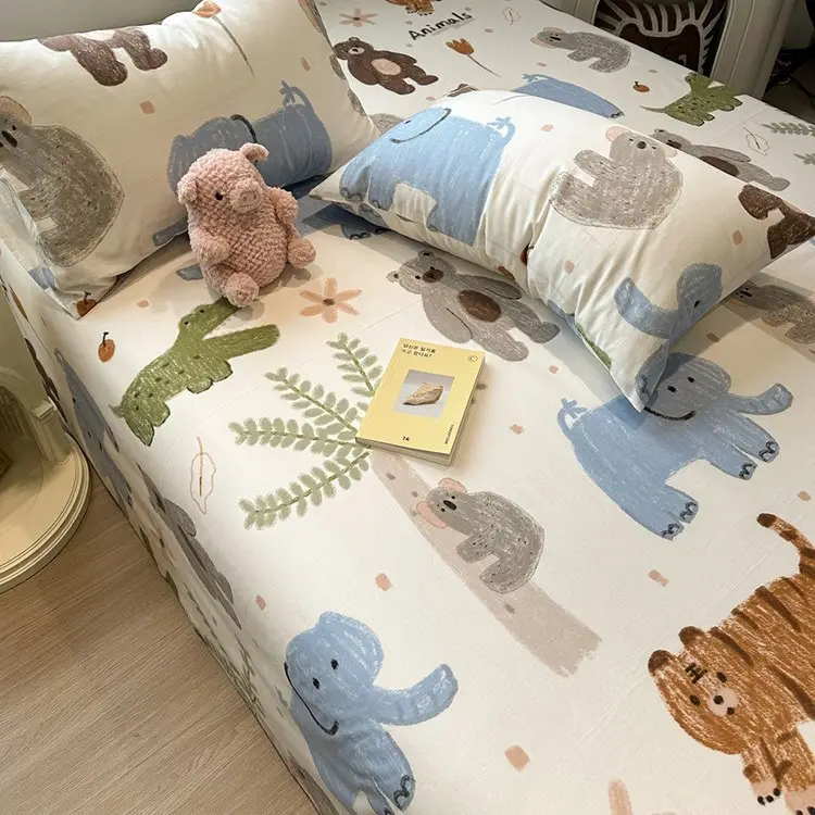 Ins-Style Fresh Cartoon Gray-Striped Cat Fitted Sheet Single Piece 2026 New Model Pure Cotton Single Mattress Protector