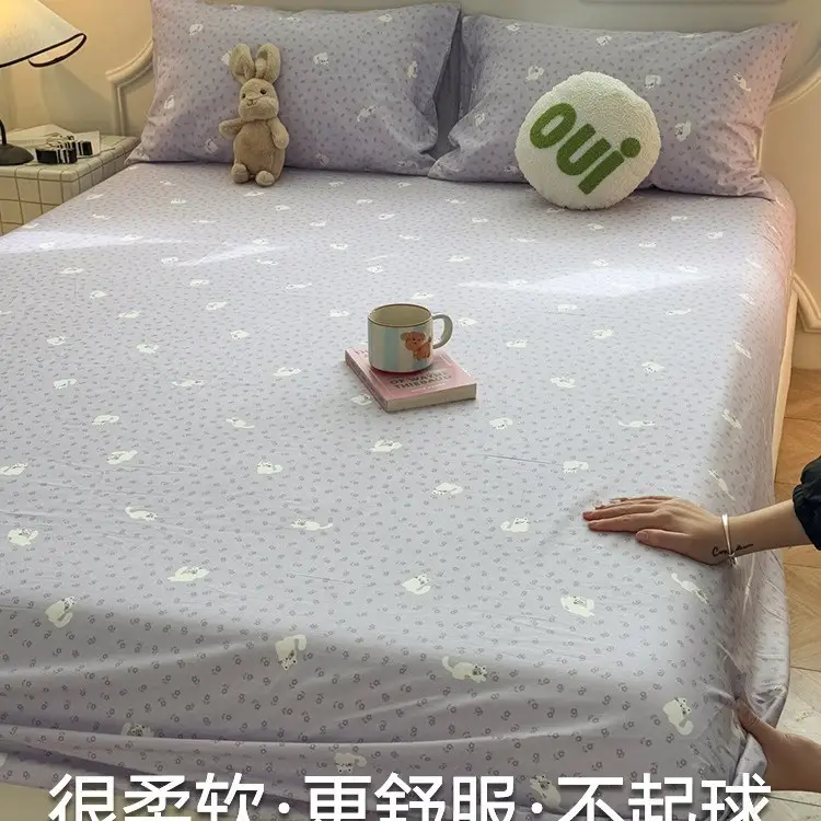 Ins-Style Fresh Cartoon Gray-Striped Cat Fitted Sheet Single Piece 2026 New Model Pure Cotton Single Mattress Protector