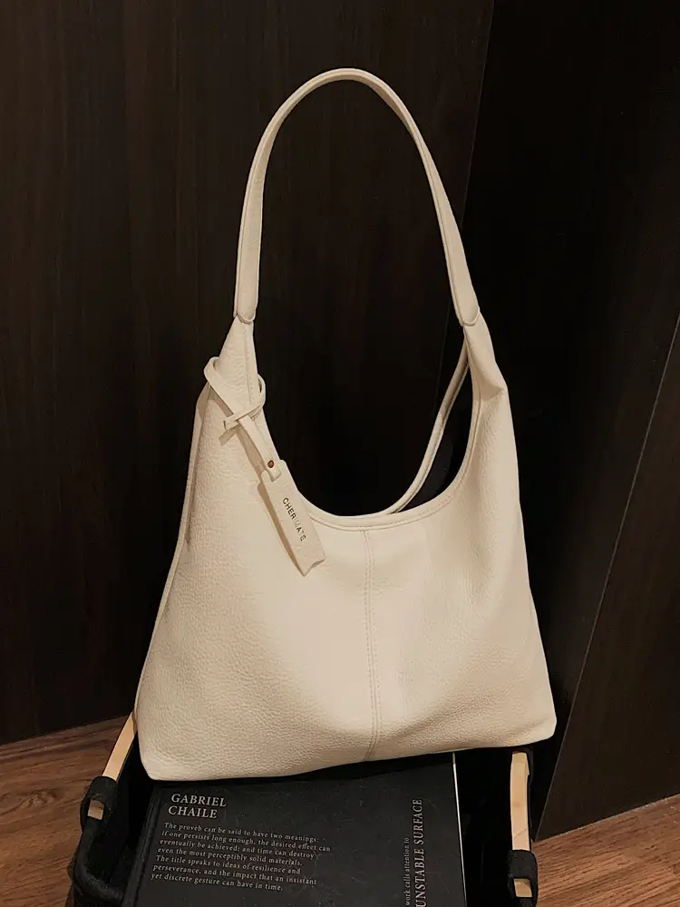 Women's Cream Bucket Bag Large Capacity Shoulder Tote - Image 6