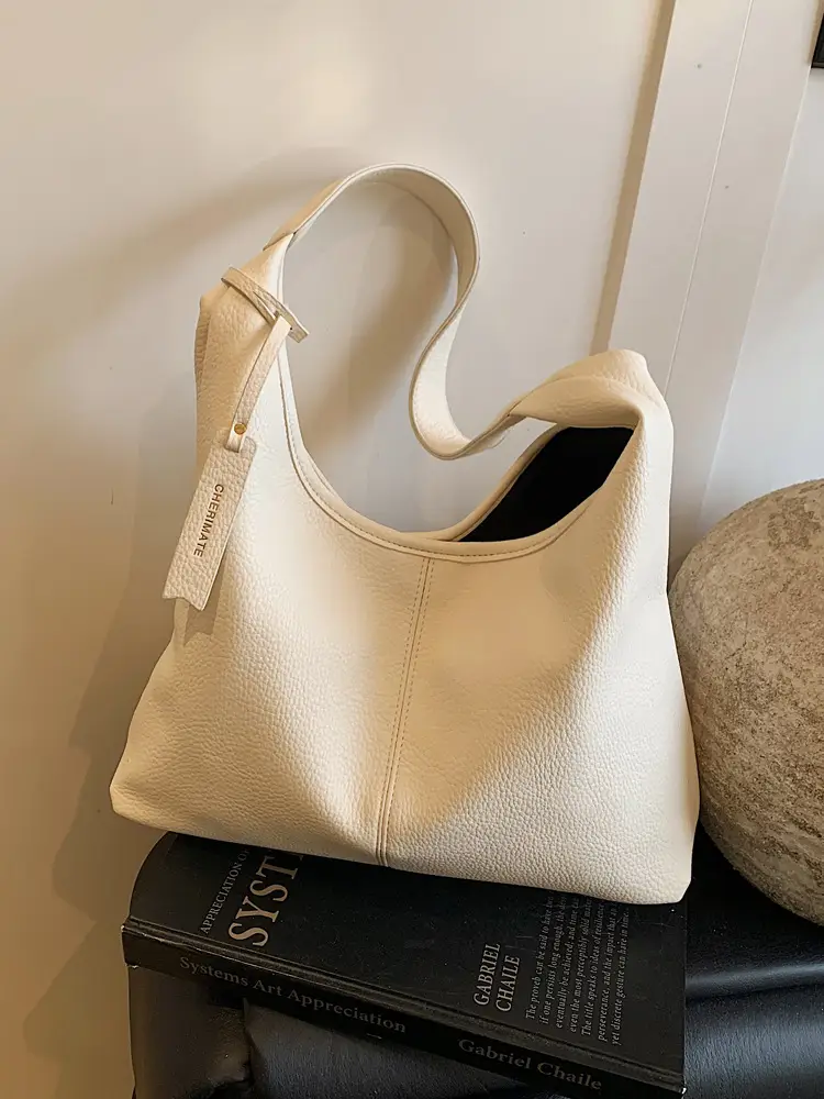 Women's Cream Bucket Bag Large Capacity Shoulder Tote - Image 7