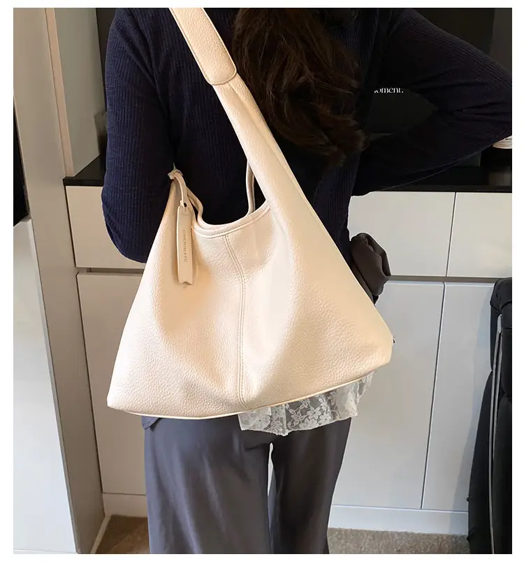 Women's Cream Bucket Bag Large Capacity Shoulder Tote — feature 1