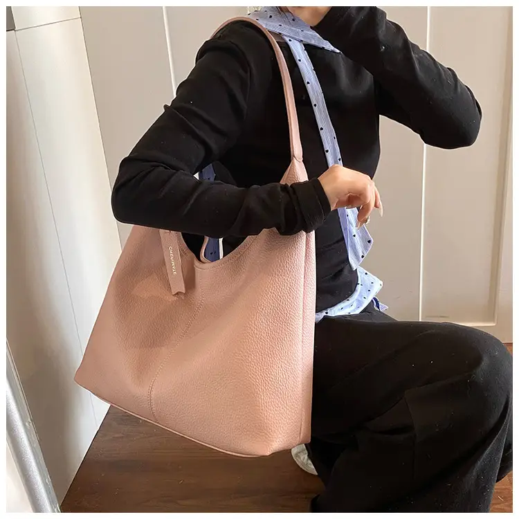 Women's Cream Bucket Bag Large Capacity Shoulder Tote — feature 10