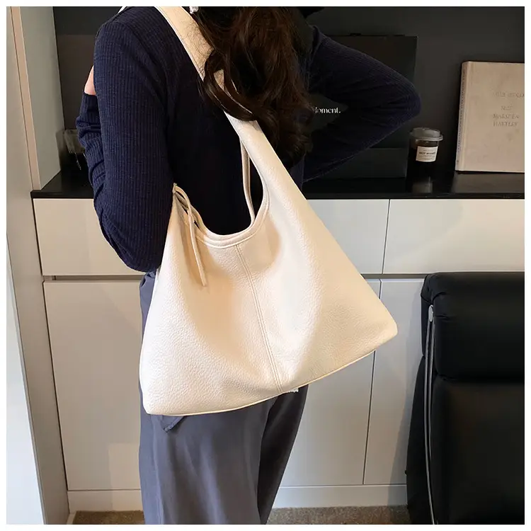 Women's Cream Bucket Bag Large Capacity Shoulder Tote — feature 18