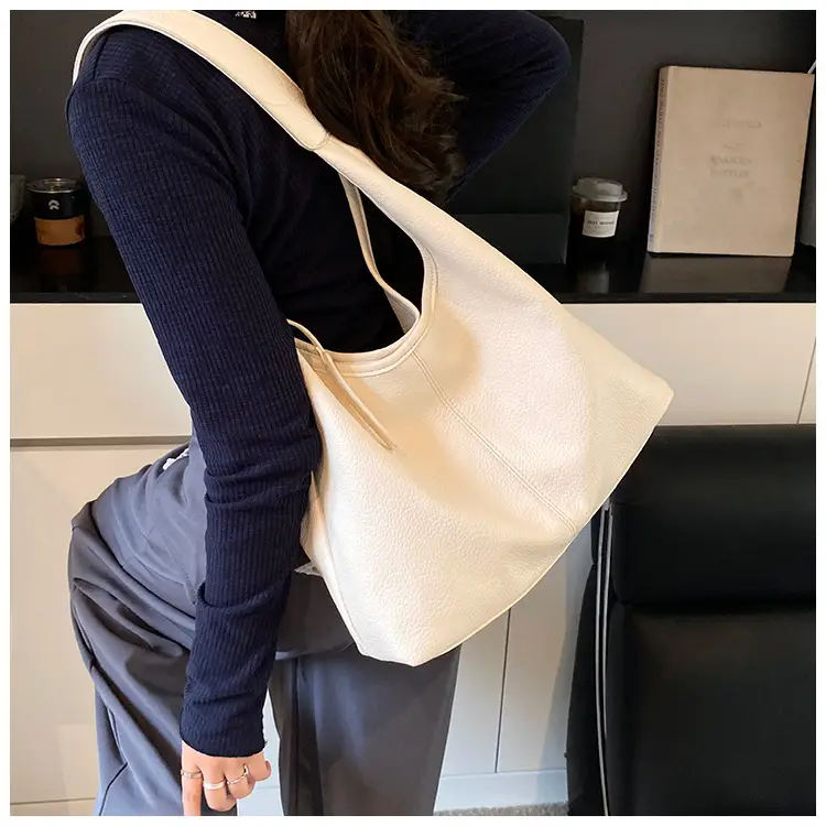 Women's Cream Bucket Bag Large Capacity Shoulder Tote — feature 19