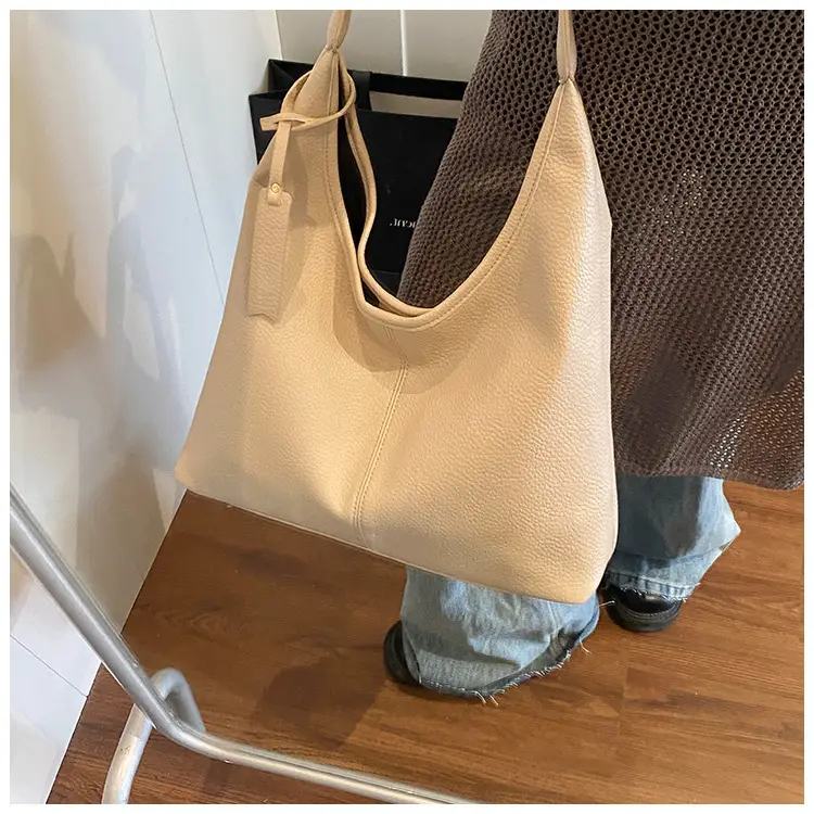 Women's Cream Bucket Bag Large Capacity Shoulder Tote — feature 21