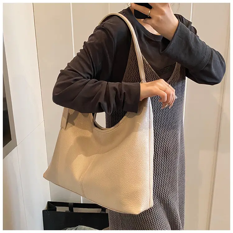 Women's Cream Bucket Bag Large Capacity Shoulder Tote — feature 22
