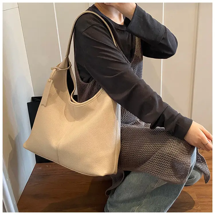Women's Cream Bucket Bag Large Capacity Shoulder Tote — feature 23