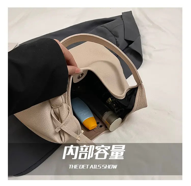 Women's Cream Bucket Bag Large Capacity Shoulder Tote — feature 7