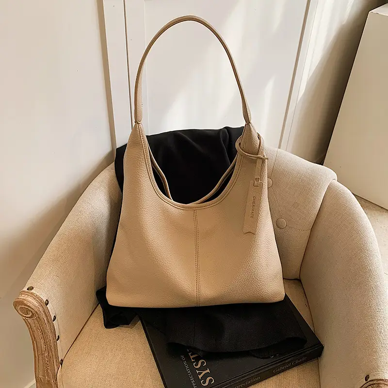 Women's Cream Bucket Bag Large Capacity Shoulder Tote - Image 4