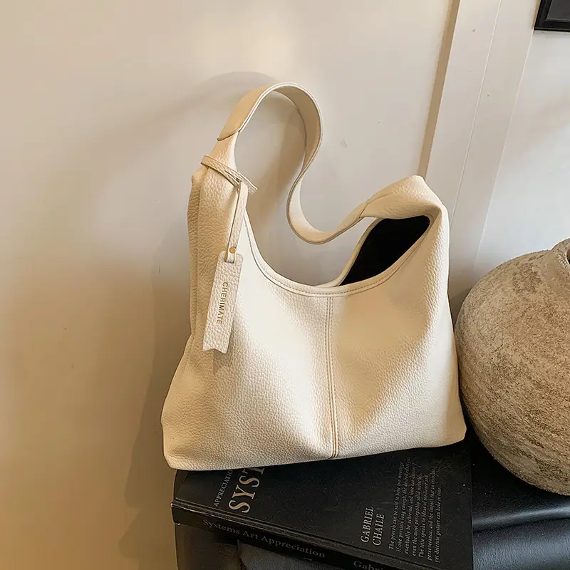 Women's Cream Bucket Bag Large Capacity Shoulder Tote - Image 5