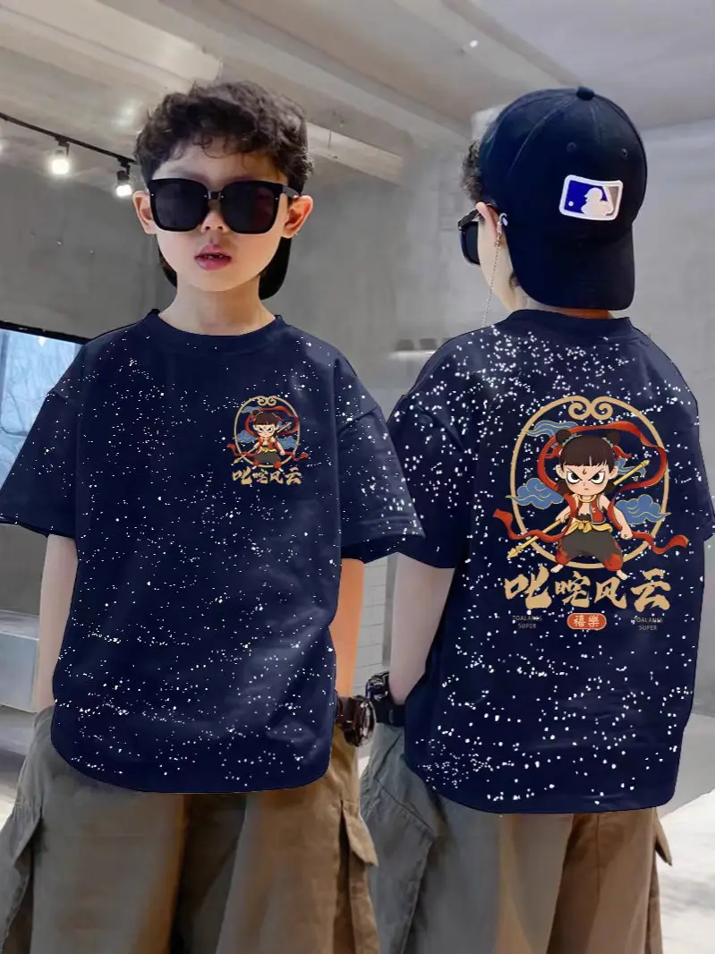 100% Cotton Boys Star T-Shirt Black Cartoon Summer Wear - Image 8