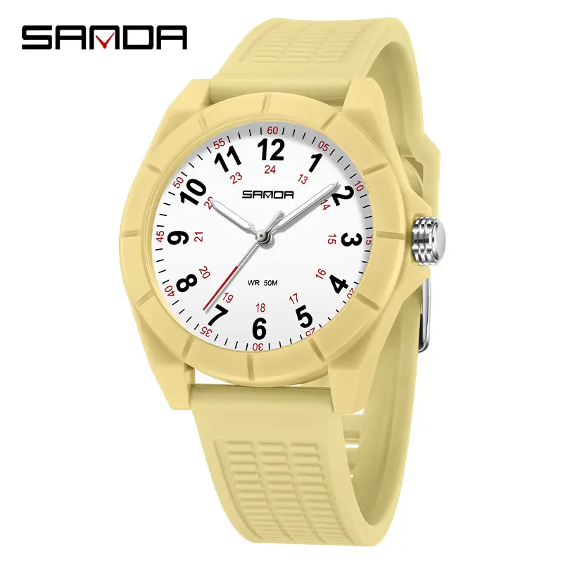 Sanda Simple Quartz Watch Yellow Silicone Student Casual Exam Silent Watch Luminous Pointer Waterproof Men's and Women's Quartz Watch Wholesale - Image 3