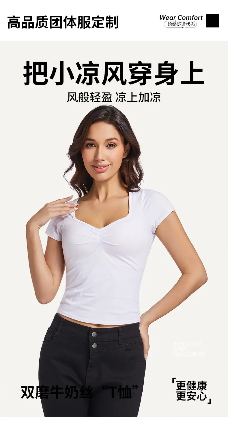 Black V-Neck Pleated T-Shirt Women Summer — feature 1