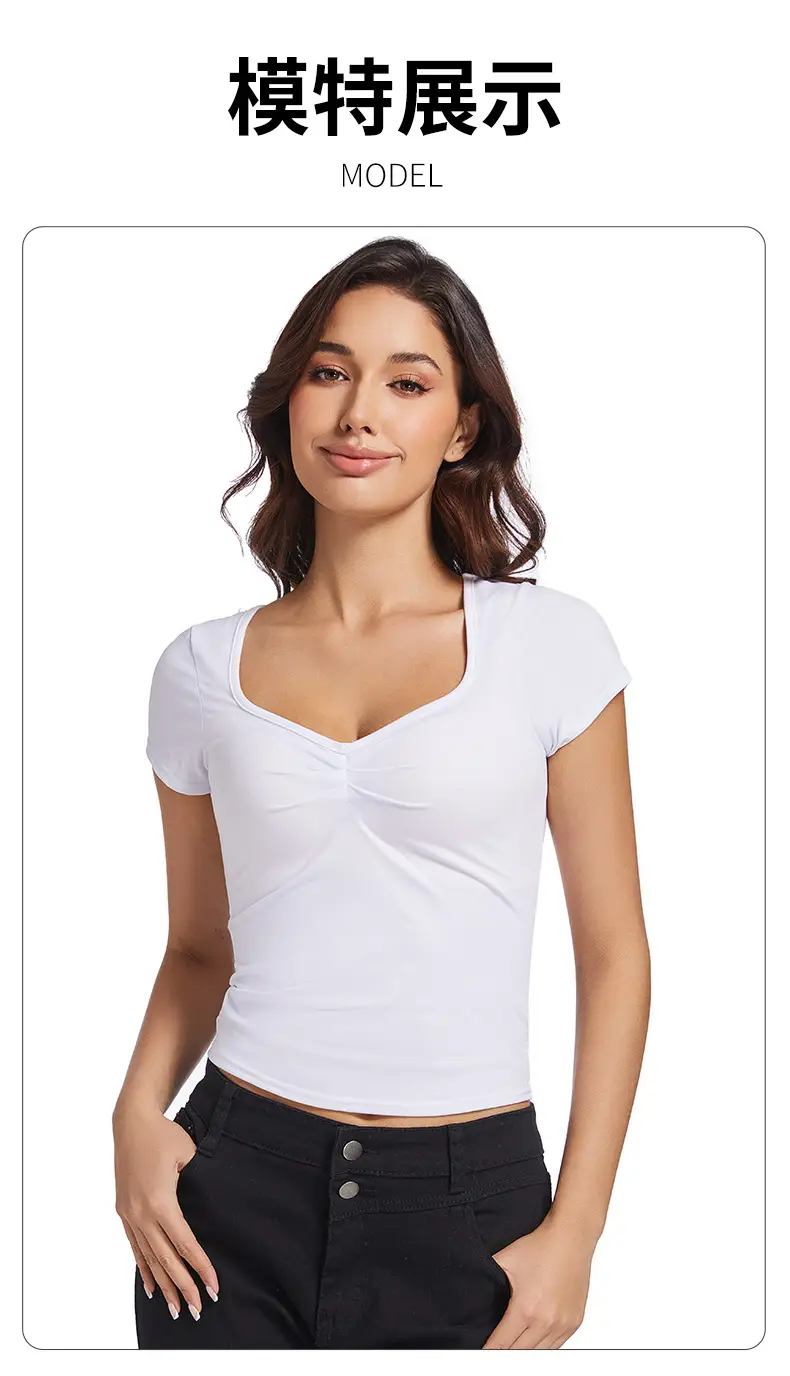 Black V-Neck Pleated T-Shirt Women Summer — feature 13