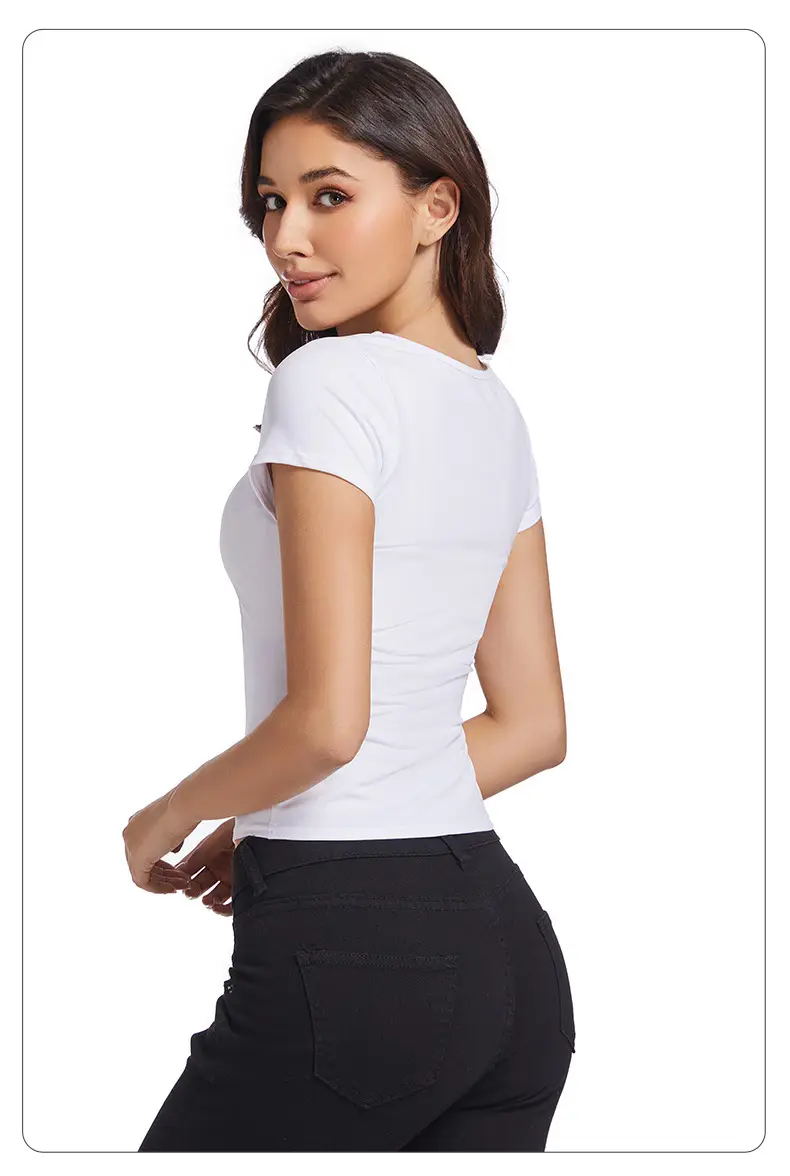 Black V-Neck Pleated T-Shirt Women Summer — feature 14