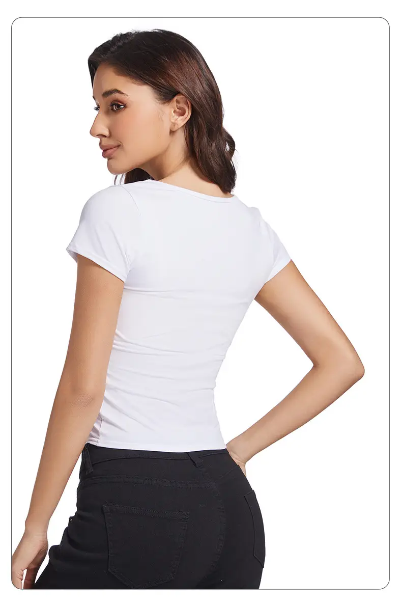 Black V-Neck Pleated T-Shirt Women Summer — feature 15