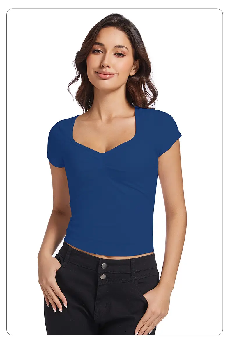 Black V-Neck Pleated T-Shirt Women Summer — feature 18