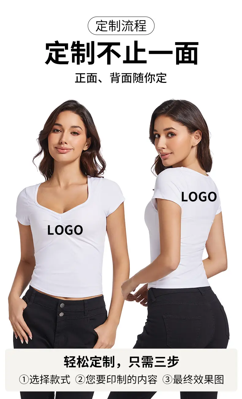 Black V-Neck Pleated T-Shirt Women Summer — feature 3
