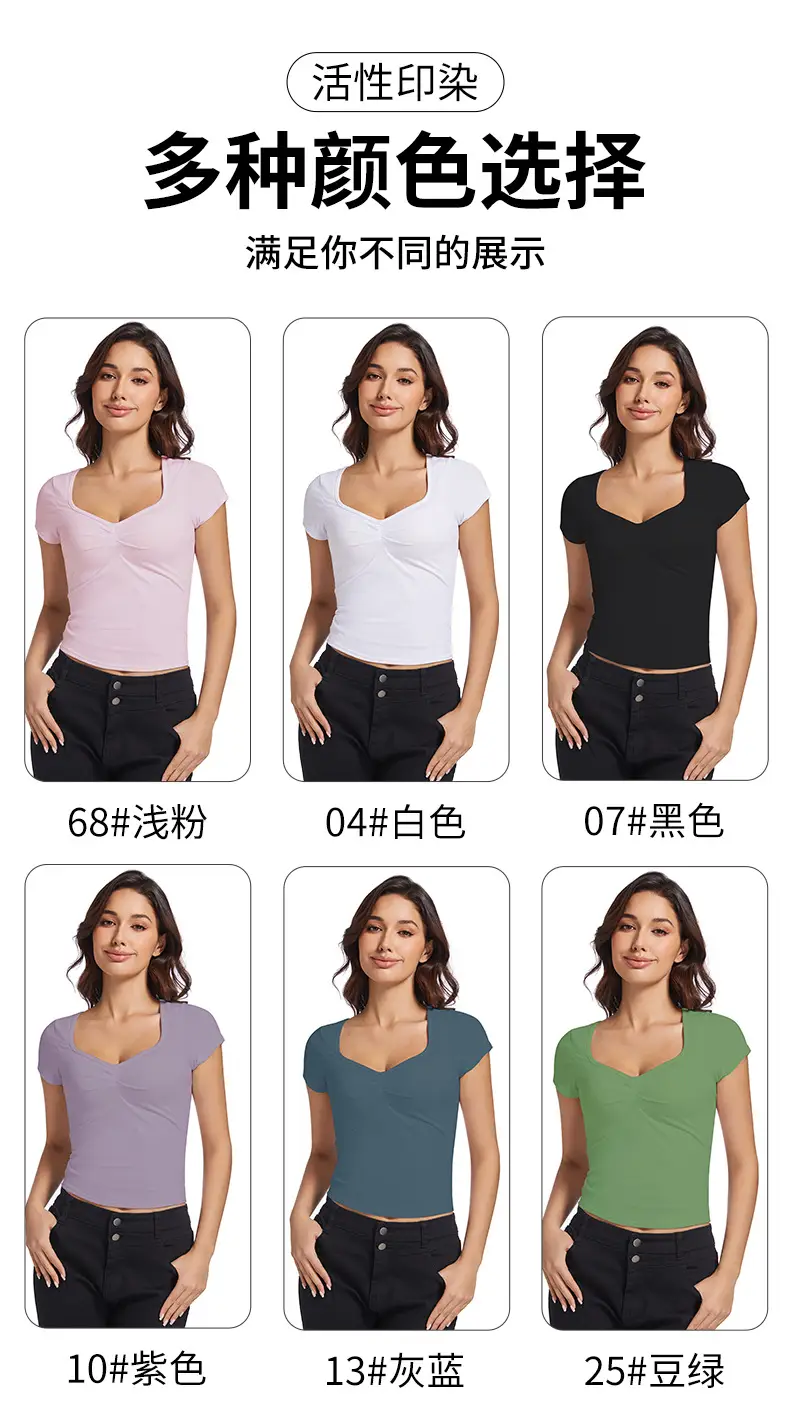 Black V-Neck Pleated T-Shirt Women Summer — feature 8