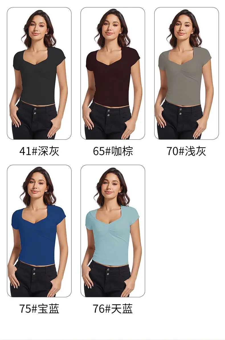 Black V-Neck Pleated T-Shirt Women Summer — feature 9
