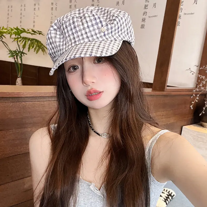 Women's White Plaid Flat Cap Bailey Hat Spring Summer - Image 5