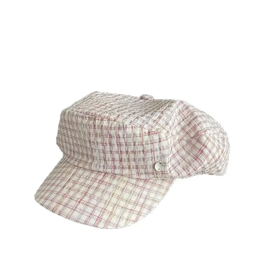 Women's White Plaid Flat Cap Bailey Hat Spring Summer - Image 7