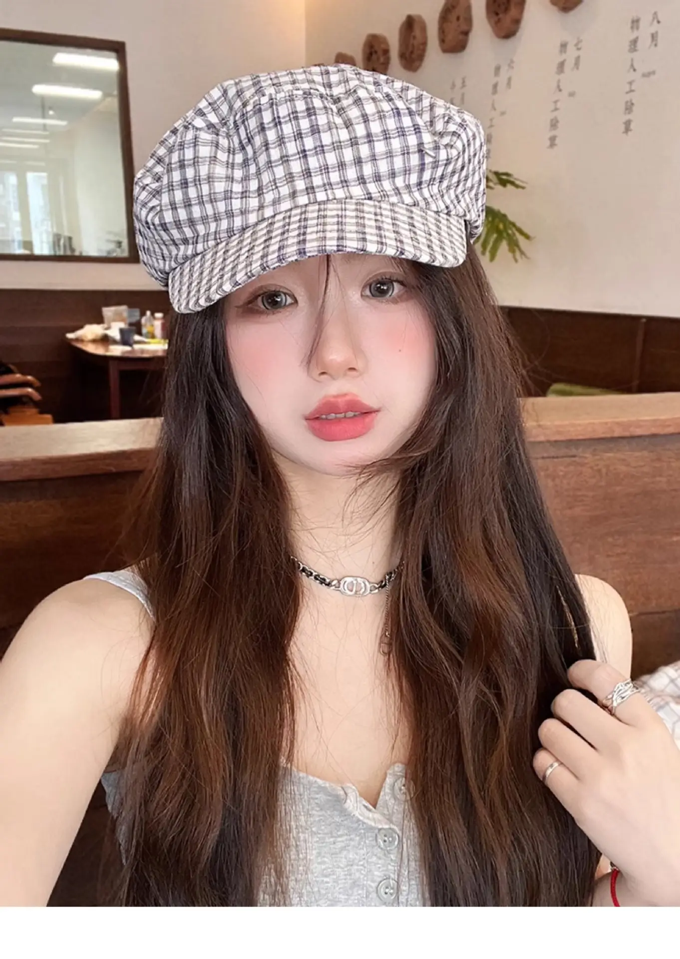 Women's White Plaid Flat Cap Bailey Hat Spring Summer — feature 10