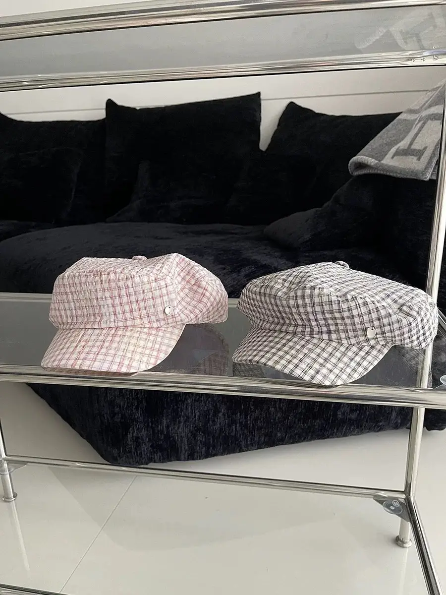 Women's White Plaid Flat Cap Bailey Hat Spring Summer — feature 13