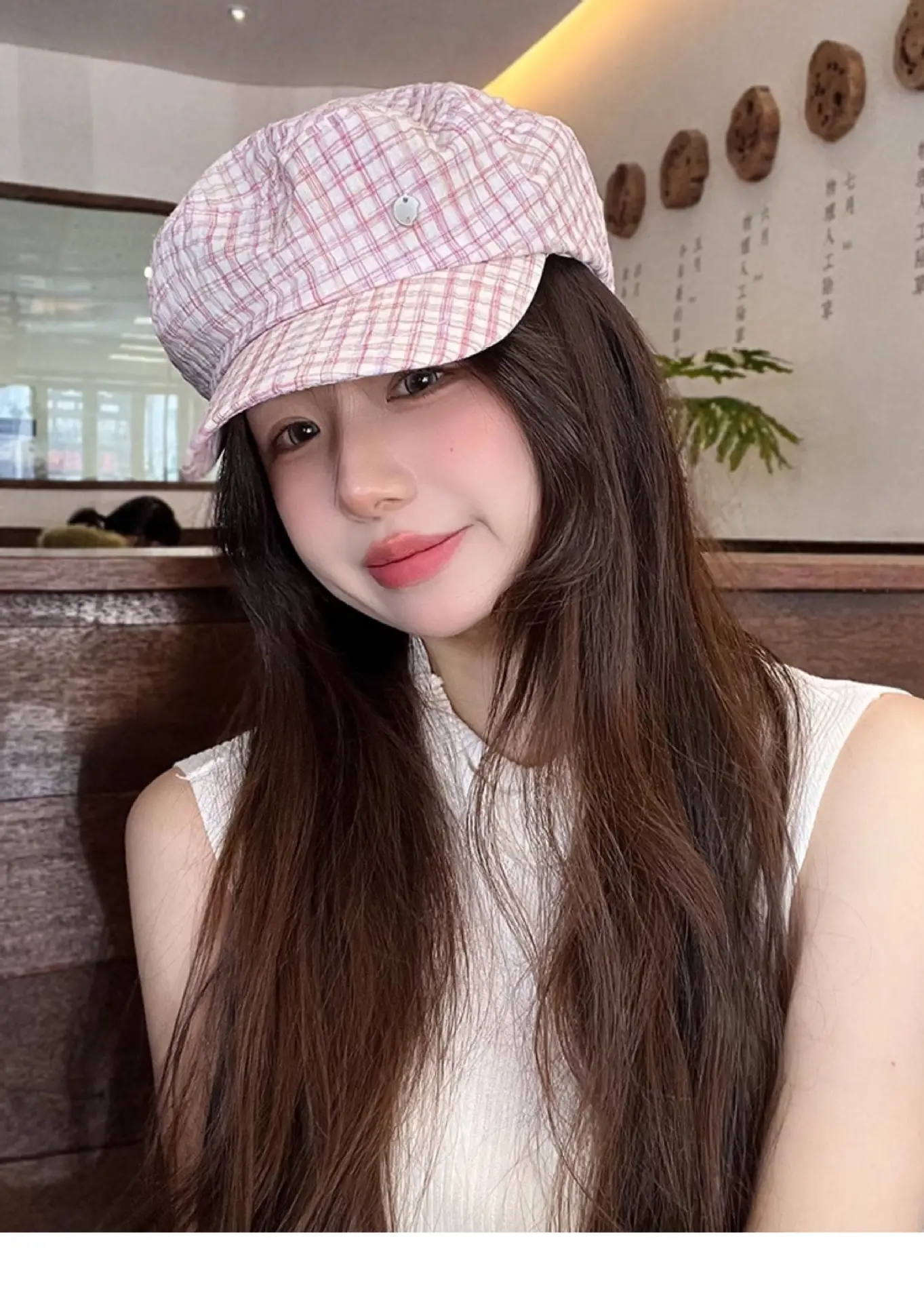 Women's White Plaid Flat Cap Bailey Hat Spring Summer — feature 2