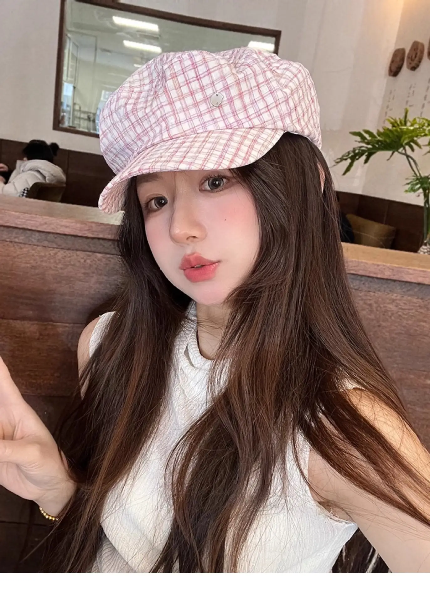 Women's White Plaid Flat Cap Bailey Hat Spring Summer — feature 5