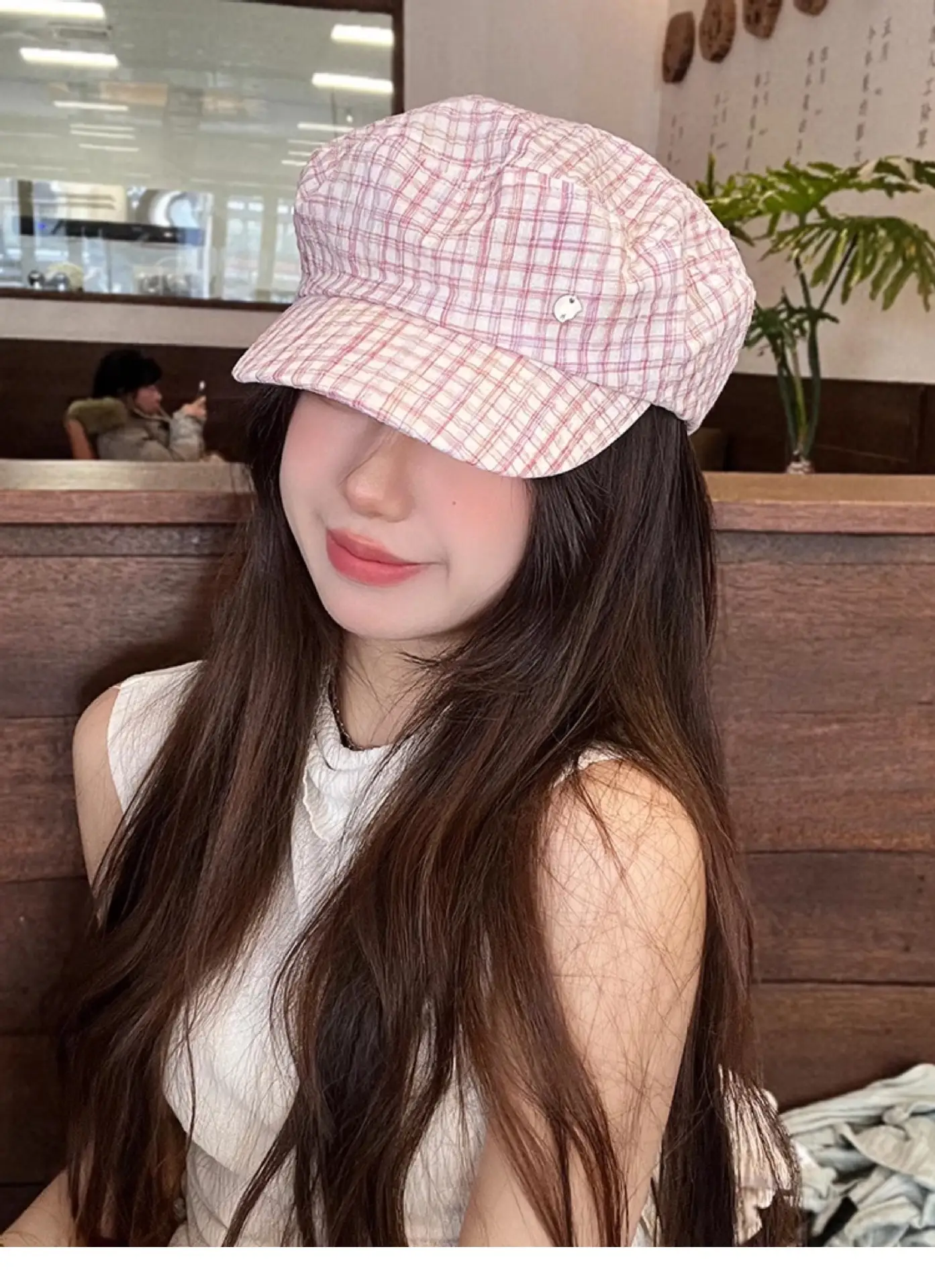 Women's White Plaid Flat Cap Bailey Hat Spring Summer — feature 6