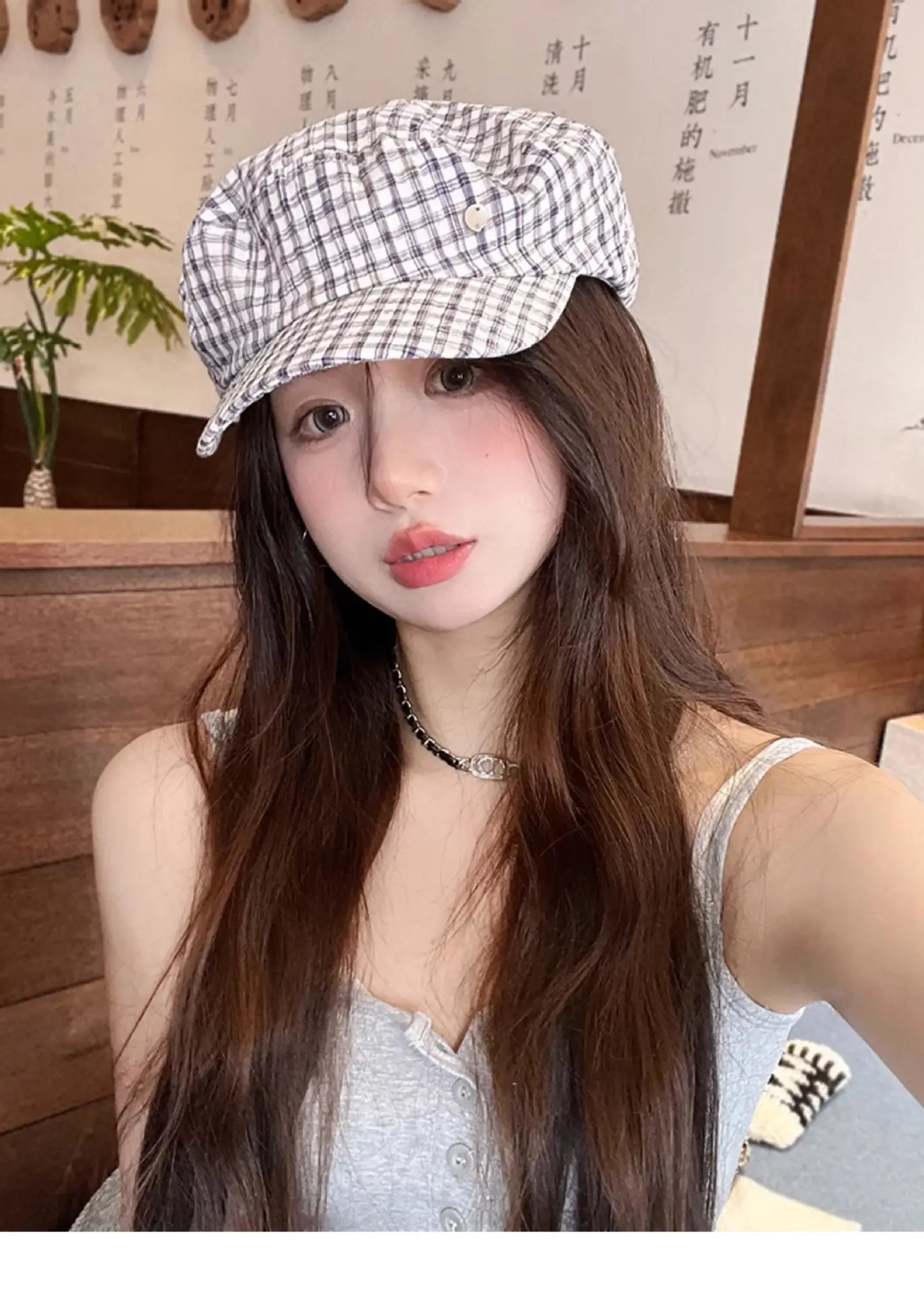 Women's White Plaid Flat Cap Bailey Hat Spring Summer — feature 7