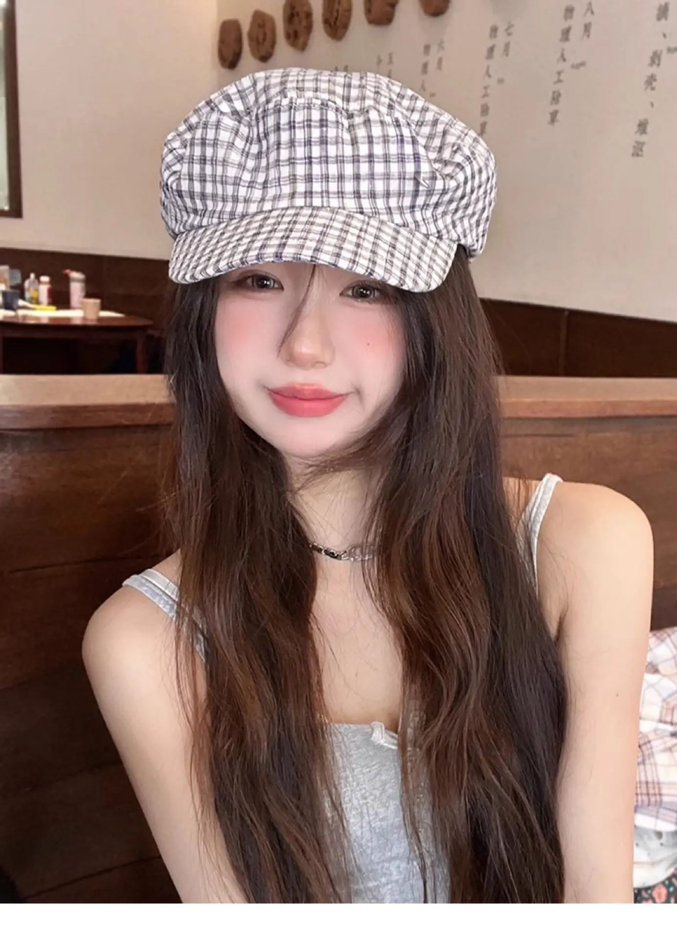 Women's White Plaid Flat Cap Bailey Hat Spring Summer — feature 8