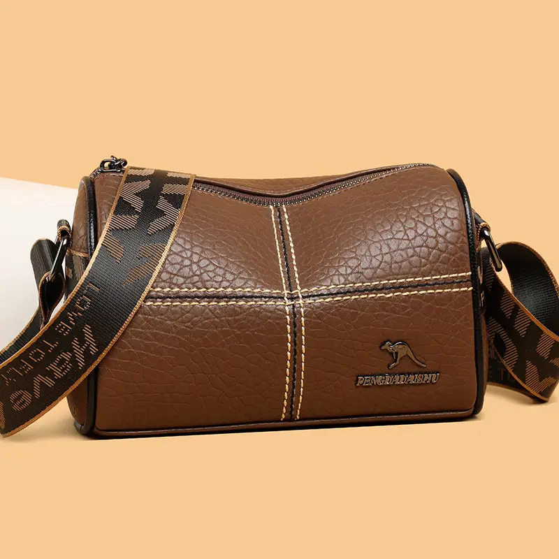 Black Crossbody Bag with Gold Stitching Boston Leather