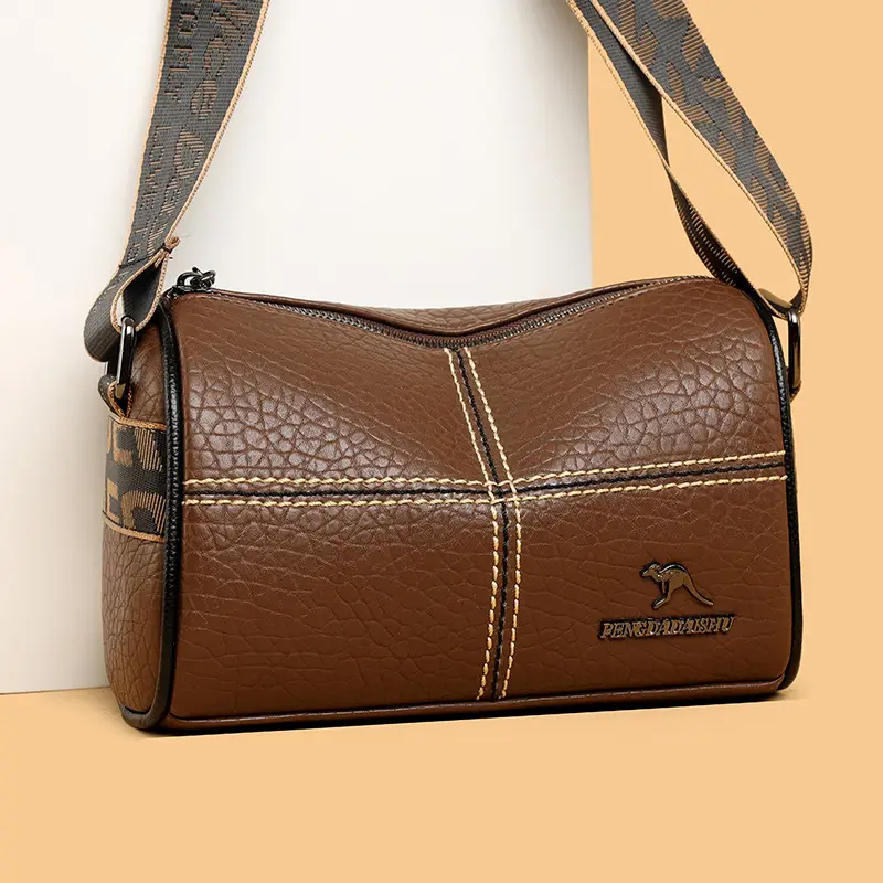 Black Crossbody Bag with Gold Stitching Boston Leather