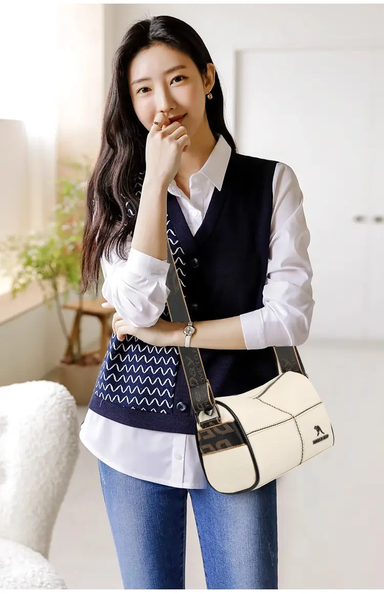 Black Crossbody Bag with Gold Stitching Boston Leather — feature 12
