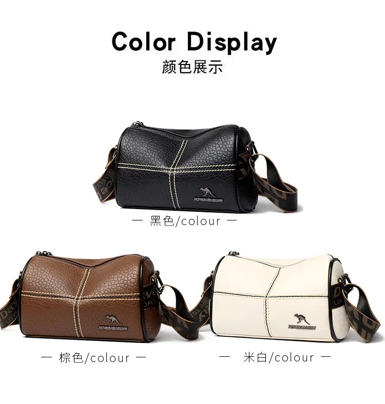 Black Crossbody Bag with Gold Stitching Boston Leather — feature 15