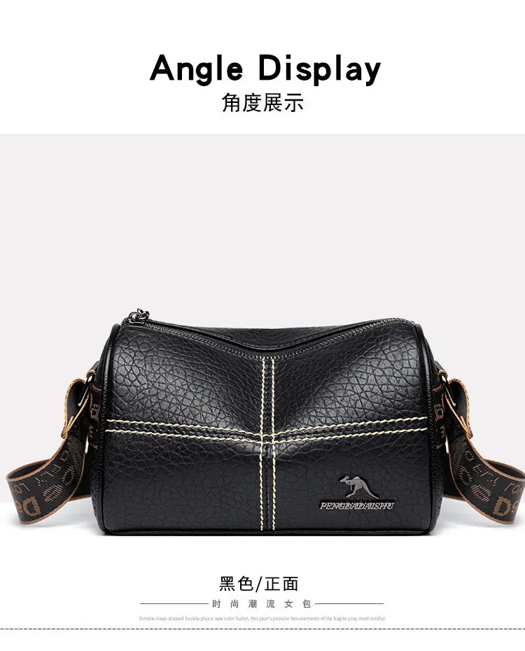 Black Crossbody Bag with Gold Stitching Boston Leather — feature 16