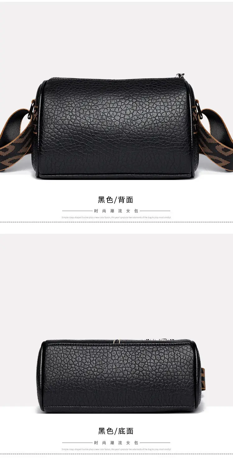 Black Crossbody Bag with Gold Stitching Boston Leather — feature 18