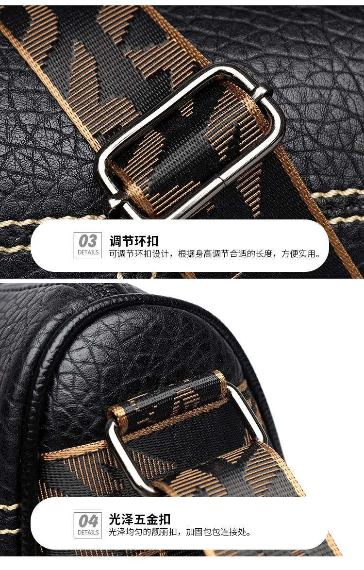 Black Crossbody Bag with Gold Stitching Boston Leather — feature 21
