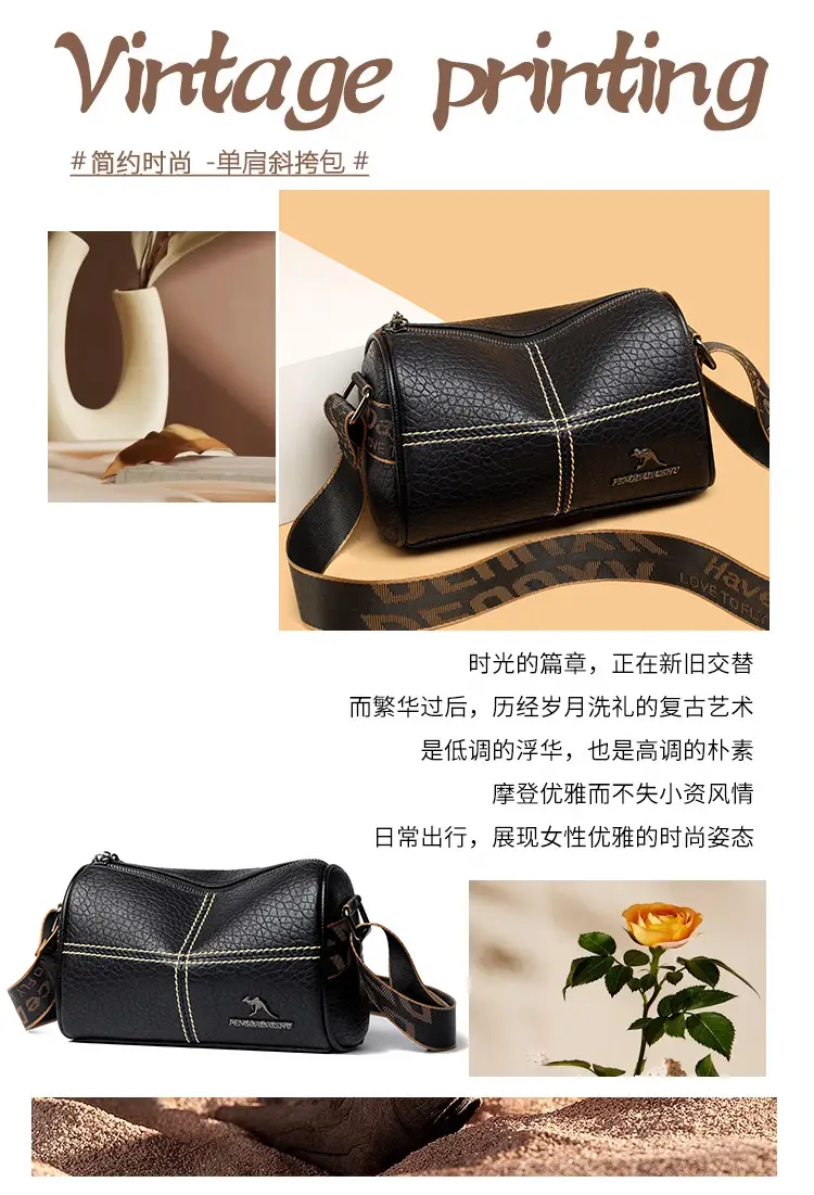 Black Crossbody Bag with Gold Stitching Boston Leather — feature 4