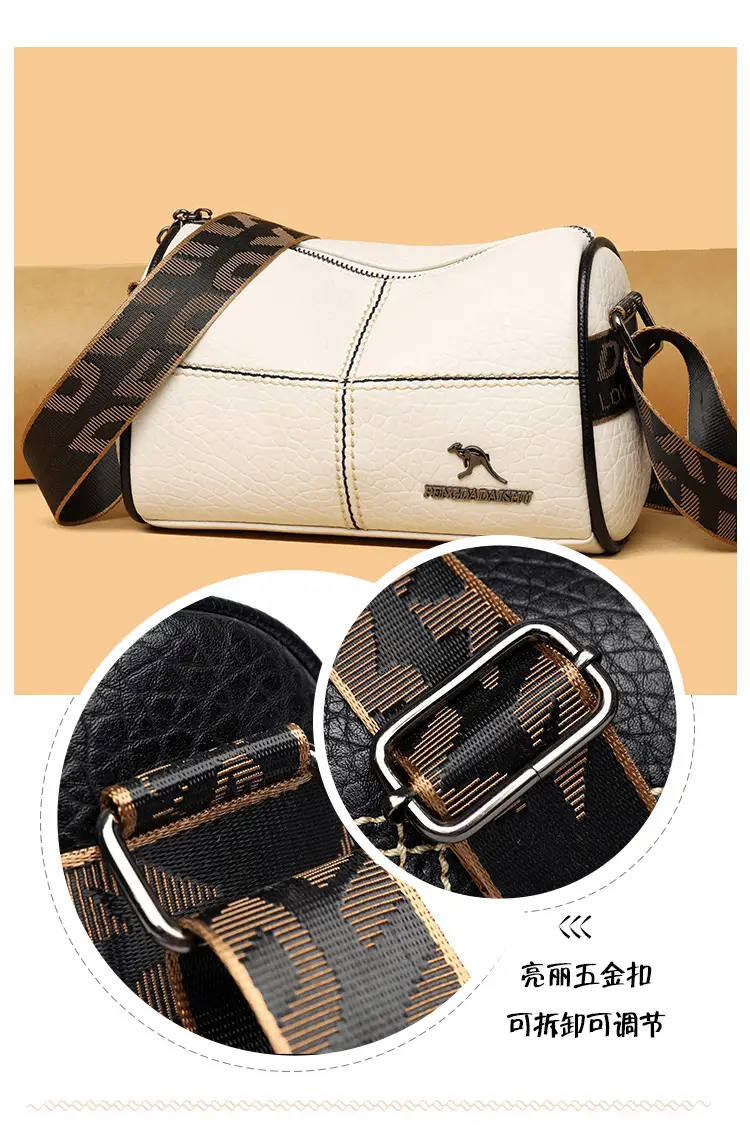 Black Crossbody Bag with Gold Stitching Boston Leather — feature 5