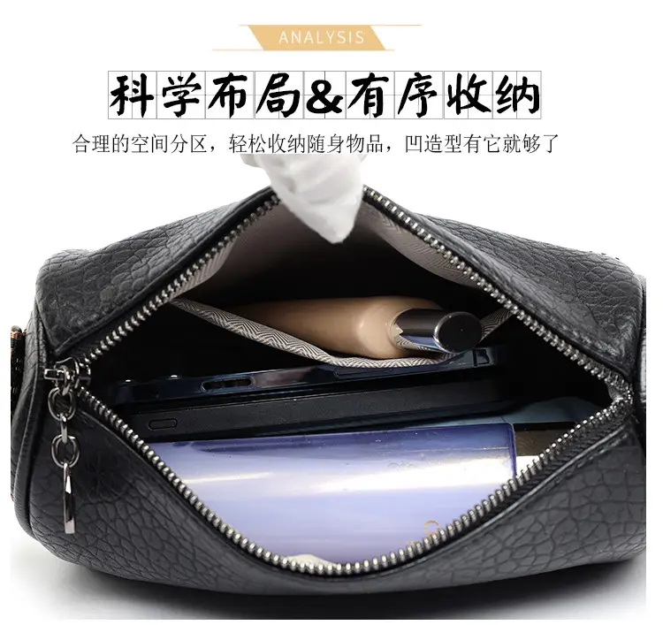 Black Crossbody Bag with Gold Stitching Boston Leather — feature 6